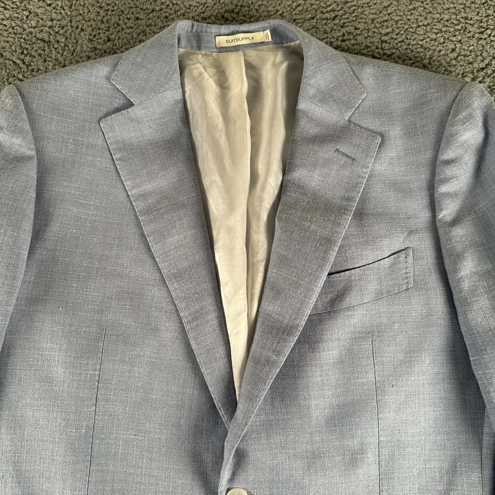 Suitsupply Lazio Sport Coat Mens 52(44 US)Blue Slim EThomas Wool‎ Silk Linen